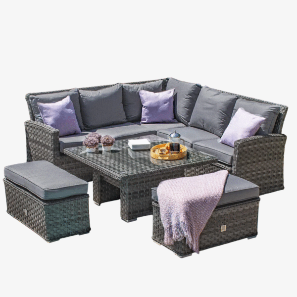 Victoria Square Rattan Corner Dining Set with Rising Table