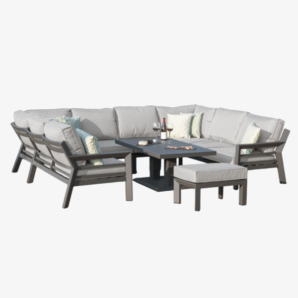 New York U-Shaped Aluminium Sofa Set with Rising Table – Dove Grey