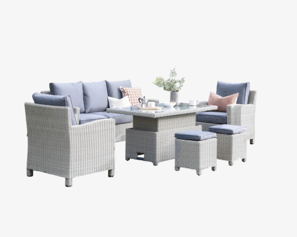 Kettler Palma Signature Sofa Set with Adjustable Glass Table in Whitewash
