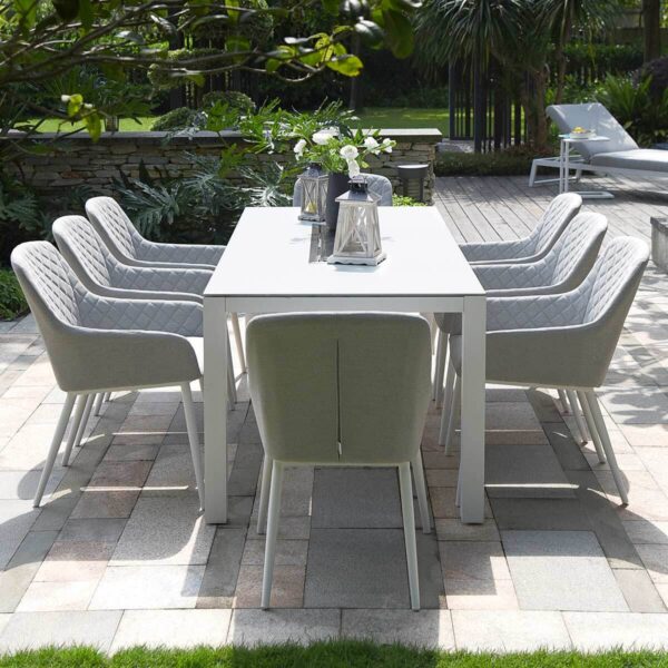 Outdoor Fabric Zest 8 Seat Rectangular Dining Set with Fire Pit Table – Lead Chine